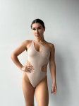 Limitowane beżowe błyszczące body do pole dance Mesme Glossy