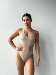 Limitowane Beżowe Błyszczące Body do Pole Dance Mesme Glossy