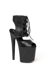 Czarne Buty do Exotic Pole Dance Skóra Węża Fame | Obcas 20 cm