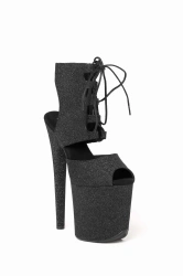 Czarne Materiałowe Buty z Błyskiem do Exotic Pole Dance Fame | Obcas 20 cm
