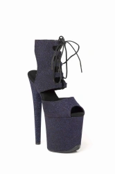 Granatowe Materiałowe Buty z Błyskiem do Exotic Pole Dance Fame | Obcas 20 cm