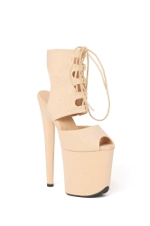 Beżowe Materiałowe Buty z Błyskiem do Exotic Pole Dance Fame | Obcas 20 cm