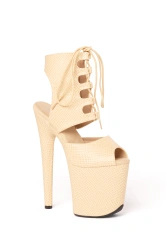 Beżowe Buty do Exotic Pole Dance Skóra Węża Fame | Obcas 20 cm
