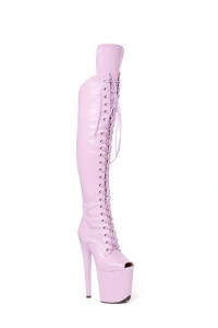 Lilac Over The Knee Open Toe Boots in Snake Finish | Hard
