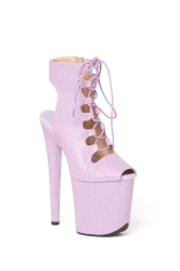 Fioletowe Sznurowane Sandałki do Exotic Pole Dance z Wężowej Eko Skórki Level Up | Obcas 20 cm
