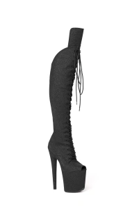 Black Over The Knee Open Toe Boots in Glitter Finish | Hard