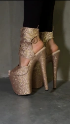Złote Brokatowe Buty do Exotic Pole Dance Fame | Obcas 20 cm